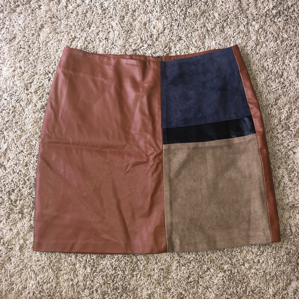 Multi color leather mini skirt